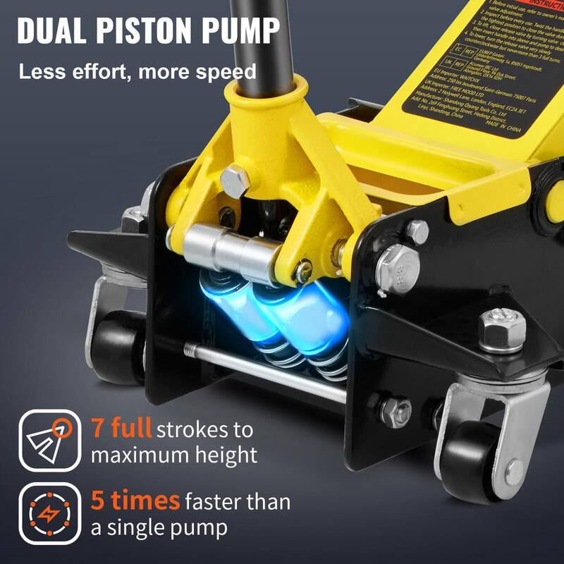 VEVOR Low Profile Floor Jack 2.5 Ton Heavy Duty Steel Dual Piston Rapid Pump The wide lifting range from 3 in. to 19.49 in. - SGWSQJDTZS25TVDHJV0