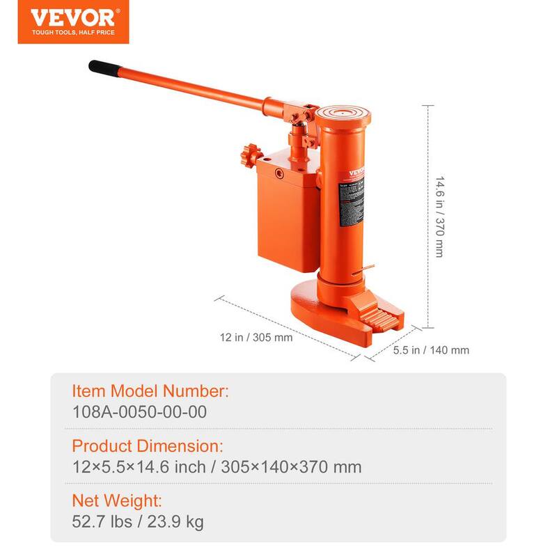 VEVOR Hydraulic Machine Toe Jack Lift 360° Rotatable 5 T Toe 10 T Top Capacity for Machinery Industry - JZQJDWQKXZ5TIPAH8V0
