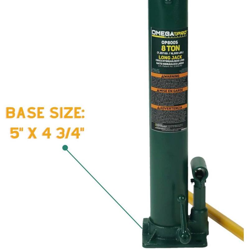 Omega Hydraulic Long Ram Jack - 8 Ton Capacity with Flat Base for Auto Garage Shop - OP800S