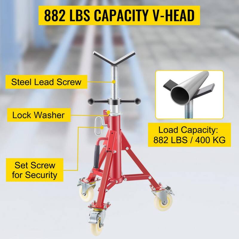 VEVOR Pipe Jack Stand w/Casters 882 lbs. V Head Pipe Stand Adjustable Height 23.6 in., 42.5 in. Folding Pipe Stands 1/8-12 in. - GJGJXDL1107BVAEUYV0