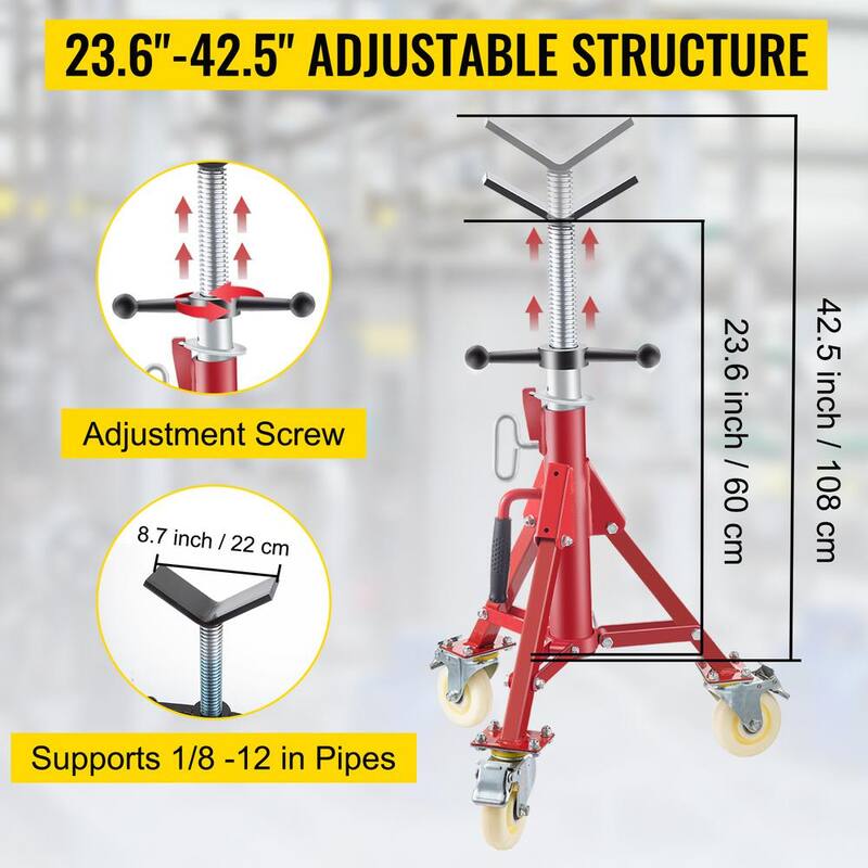 VEVOR Pipe Jack Stand w/Casters 882 lbs. V Head Pipe Stand Adjustable Height 23.6 in., 42.5 in. Folding Pipe Stands 1/8-12 in. - GJGJXDL1107BVAEUYV0