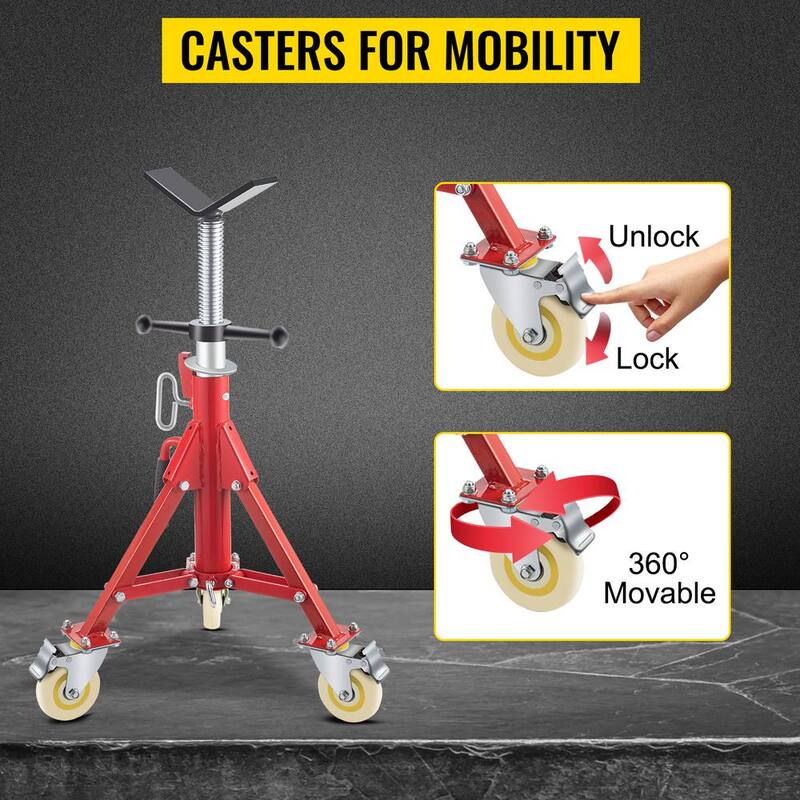 VEVOR Pipe Jack Stand w/Casters 882 lbs. V Head Pipe Stand Adjustable Height 23.6 in., 42.5 in. Folding Pipe Stands 1/8-12 in. - GJGJXDL1107BVAEUYV0