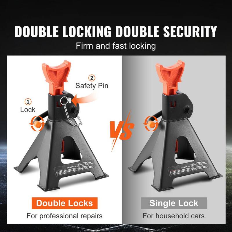 VEVOR Jack Stands, 3-Ton (6,000 lbs.) Capacity Car Jack Stands Double Locking, 10.8-16.3 in. Adjustable Height for lifting SUV - QJDZJD232VS4UUUBUV0-0802