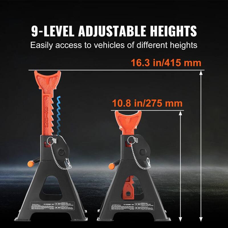 VEVOR Jack Stands, 3-Ton (6,000 lbs.) Capacity Car Jack Stands Double Locking, 10.8-16.3 in. Adjustable Height for lifting SUV - QJDZJD232VS4UUUBUV0-0802