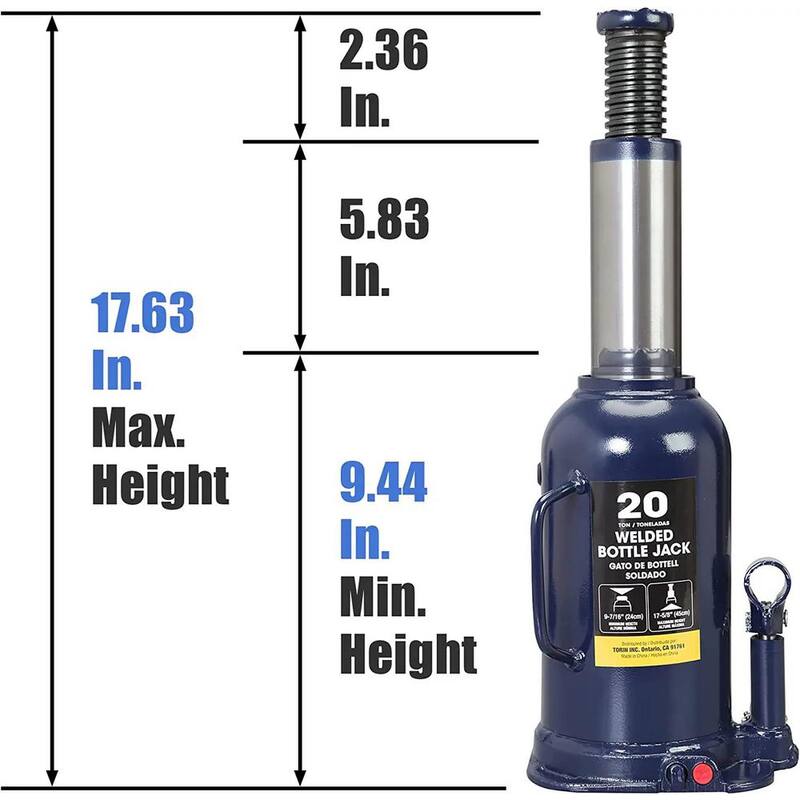 TCE Hydraulic Welded Bottle Jack, 20-Ton (40,000 lbs.) Capacity, Blue - AT92003BU