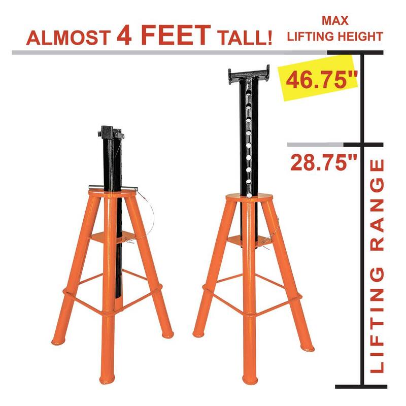 BLACK BULL 10-Ton High Height Pin Type Jack Stand Set, Adjustable Height (2-Pack) - JS10HSET