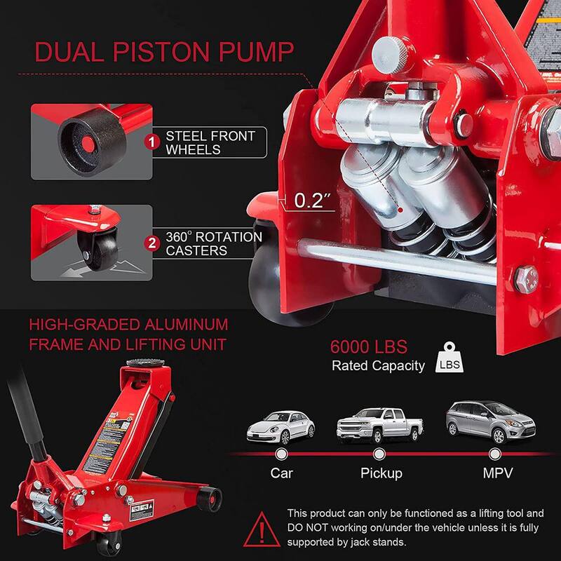 Big Red 3-Ton Floor Jack with Dual Piston Speedy Lift - ATZ830023R