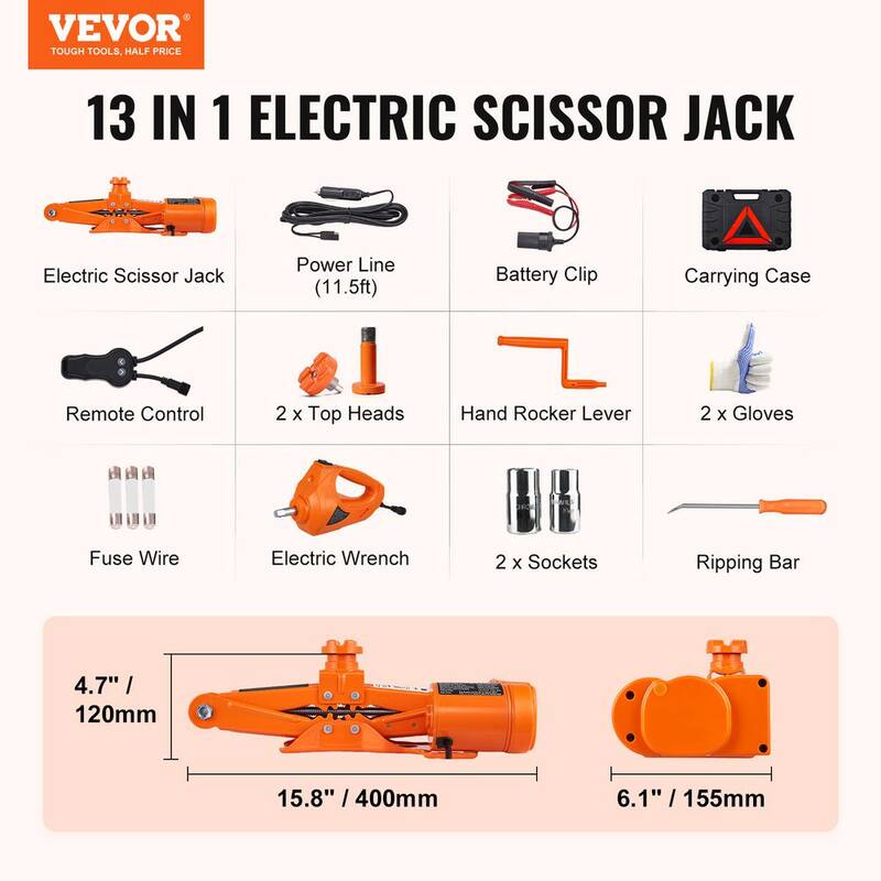 VEVOR Electric Portable Car Jack, 6600 lbs. Scissor Jack with Electric Impact Wrench, 12-Volt Car Jack with Double Saddles - DDJSQJDTJDDD3GJPZV9-0920