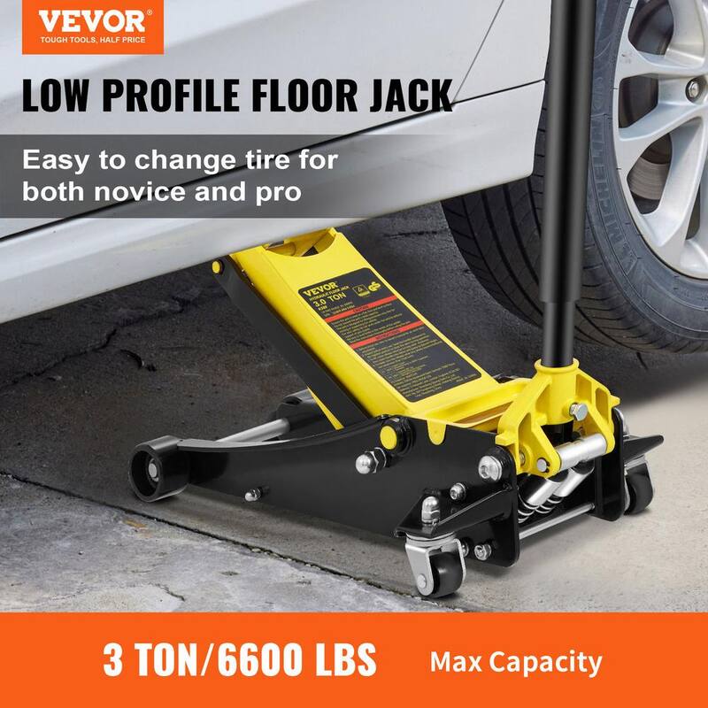 VEVOR 3 Ton Low Profile Floor Jack, Floor Jack , Heavy-duty Steel Racing Floor Jack with Dual Pistons Quick Lift Pump - SGWSQJDTZSG3T59SHV0-0920