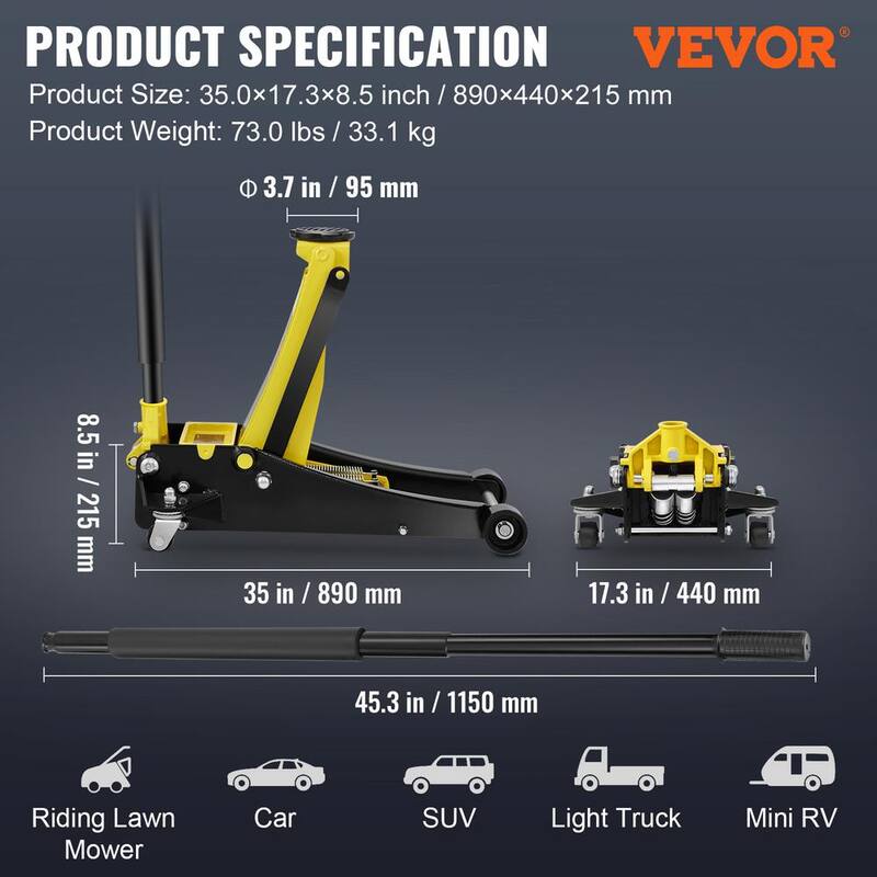 VEVOR 3 Ton Low Profile Floor Jack, Floor Jack , Heavy-duty Steel Racing Floor Jack with Dual Pistons Quick Lift Pump - SGWSQJDTZSG3T59SHV0-0920