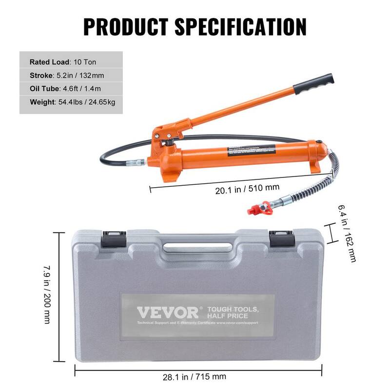 VEVOR 10 Ton Porta Power Kit, Portable Hydraulic Jack with 4.6 ft. Oil Hose, Auto Body Frame Repair Kit with Storage Case - F10TPAPUNBR70YJJIV0