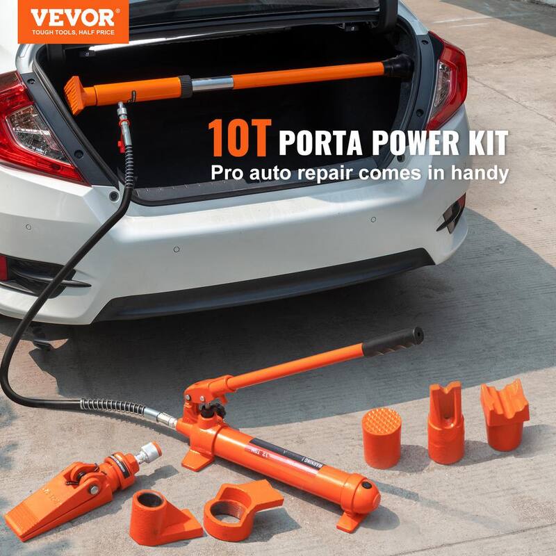 VEVOR 10 Ton Porta Power Kit, Portable Hydraulic Jack with 4.6 ft. Oil Hose, Auto Body Frame Repair Kit with Storage Case - F10TPAPUNBR70YJJIV0