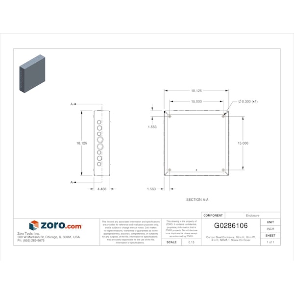 Wiegmann Carbon Steel Electrical Enclosures, 18 in H, 4 in D, 18 in W, NEMA 1, Screw On - SC181804