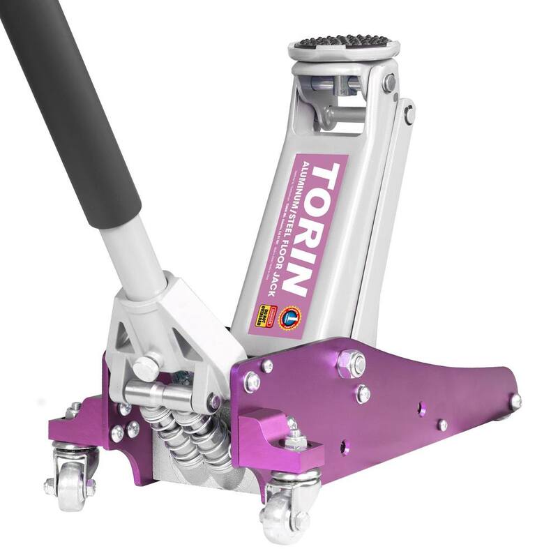 Torin Aluminum and Steel Racing Floor Jack: Quick 6-Pump Lift, 1.5-Ton (3,000 lbs.) Capacity, Pink - AT815016LP