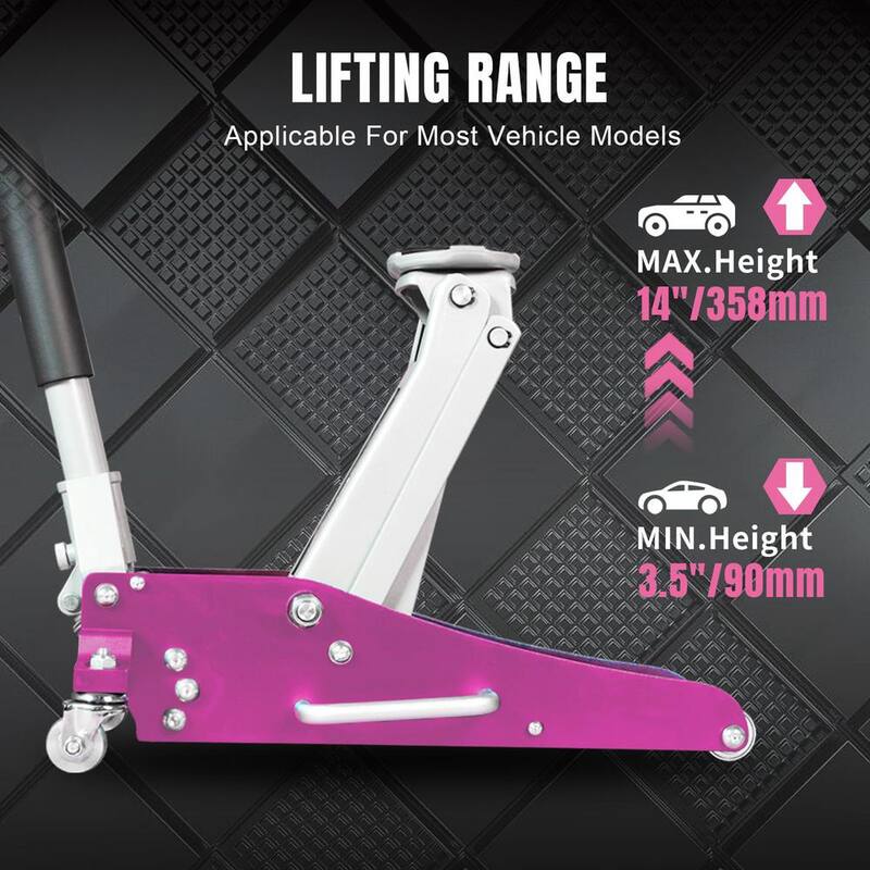 Torin Aluminum and Steel Racing Floor Jack: Quick 6-Pump Lift, 1.5-Ton (3,000 lbs.) Capacity, Pink - AT815016LP