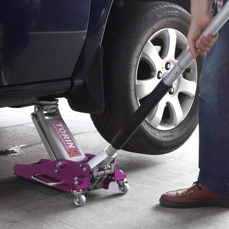 Torin Aluminum and Steel Racing Floor Jack: Quick 6-Pump Lift, 1.5-Ton (3,000 lbs.) Capacity, Pink - AT815016LP
