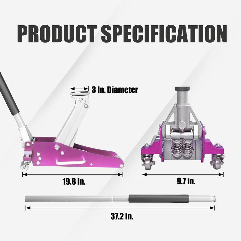 Torin Aluminum and Steel Racing Floor Jack: Quick 6-Pump Lift, 1.5-Ton (3,000 lbs.) Capacity, Pink - AT815016LP