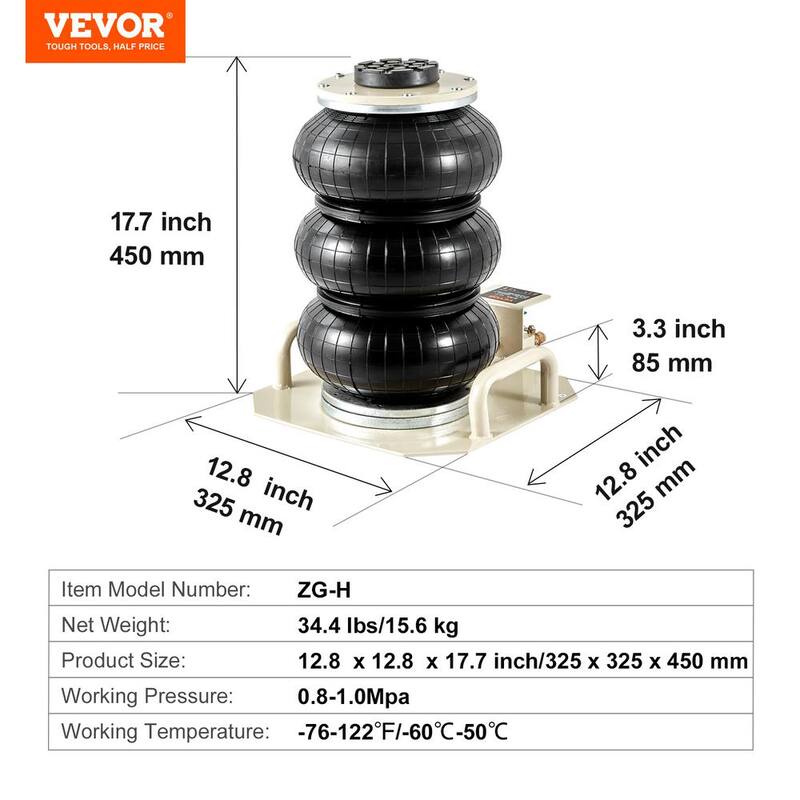 VEVOR Air Jack, 3 Ton/6600 lbs. Triple Bag Air Jack, Airbag Jack, Lift up to 17.7 in., 3-5 s Fast Lifting Pneumatic Jack,White - QNQJDSTSFX3T6NR3WV0-0726