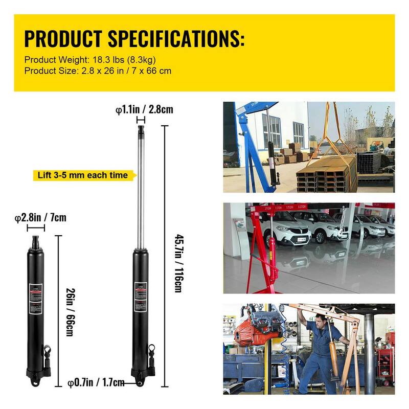 SKYSHALO Hydraulic Long Ram Jack, 3 Tons/6,600 lbs. Capacity, with Single Piston Pump and Clevis Base, Manual Cherry Picker - ZGYYQJDHSDG3T08KDV0-0716