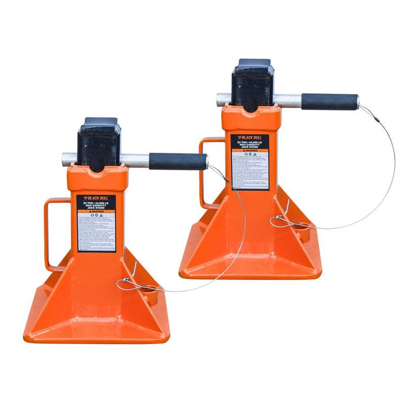 BLACK BULL 22 Ton High Height Pin Type Jack Stand Set, Adjustable Height (2-Pack) - JS22SET