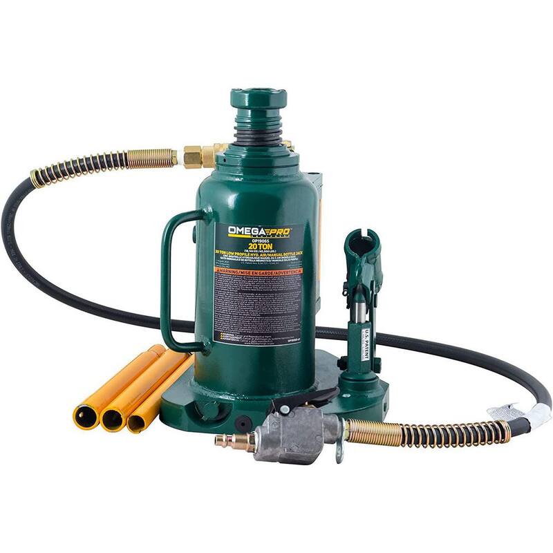 Omega 20-Ton Air Hydraulic Bottle Jack with Manual Hand Pump - OP1906S