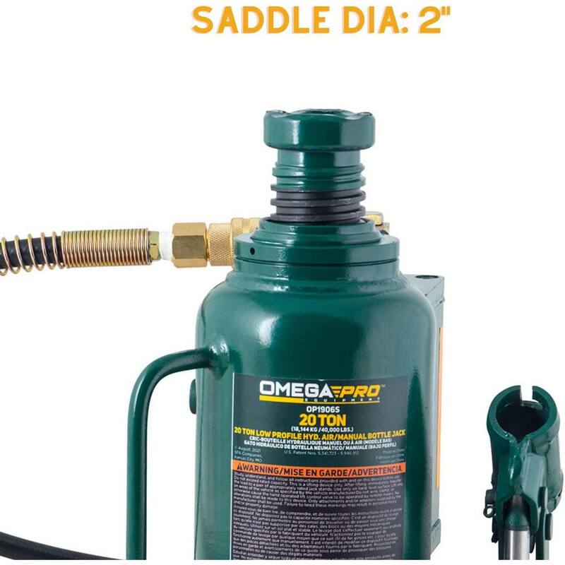 Omega 20-Ton Air Hydraulic Bottle Jack with Manual Hand Pump - OP1906S