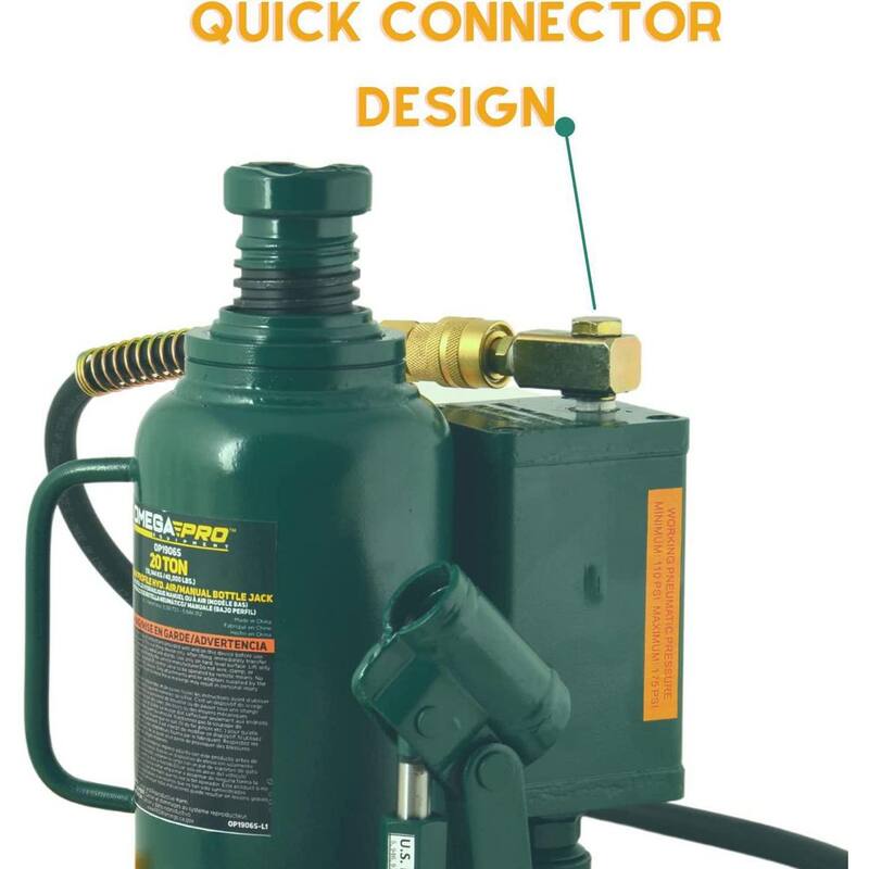 Omega 20-Ton Air Hydraulic Bottle Jack with Manual Hand Pump - OP1906S