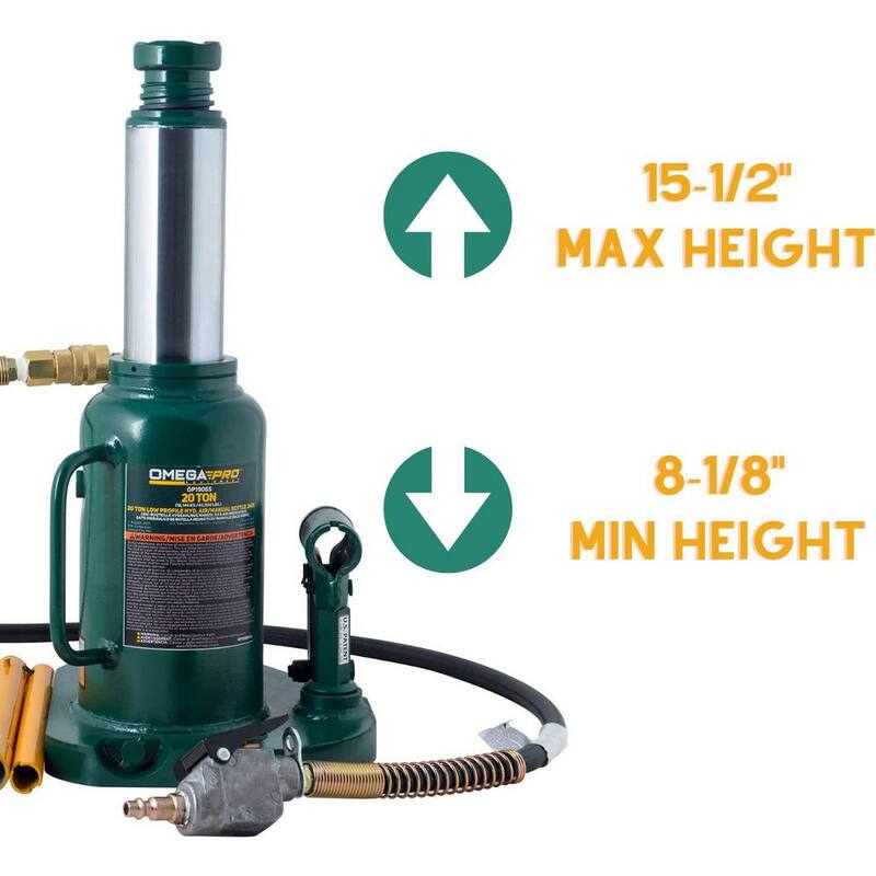 Omega 20-Ton Air Hydraulic Bottle Jack with Manual Hand Pump - OP1906S