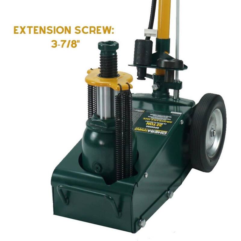 Omega Air Axle Jack - 22 Ton Hydraulic Truck Floor Jack with T-Handle Knob Position Release and Extension Adapters - OP0908S