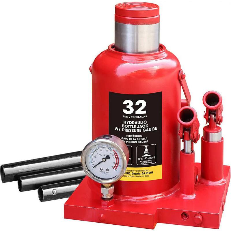 Big Red 32-Ton Dual Piston Heavy-Duty Bottle Jack with Load Gauge - ATH932001BR