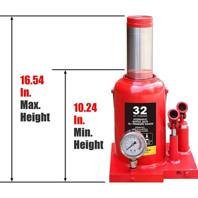 Big Red 32-Ton Dual Piston Heavy-Duty Bottle Jack with Load Gauge - ATH932001BR