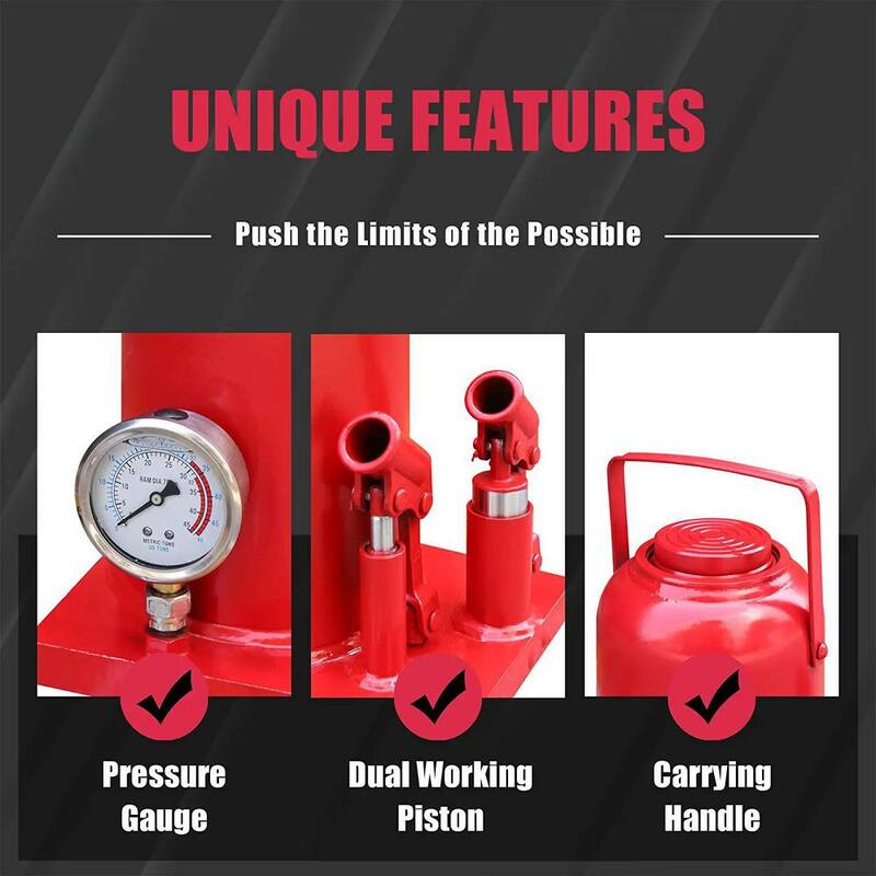 Big Red 32-Ton Dual Piston Heavy-Duty Bottle Jack with Load Gauge - ATH932001BR
