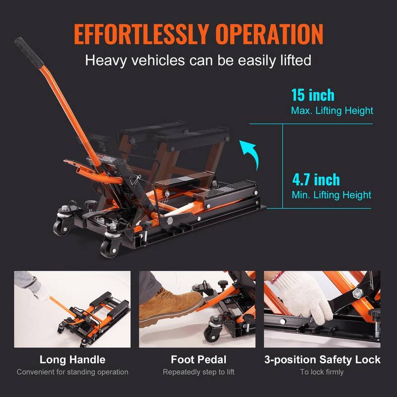 VEVOR Hydraulic Motorcycle Lift Jack 1500LBS. ATV Scissor Lift Jack with 4 Wheels Foot-Operated Hoist Stand for Motorcycle ATV - MTCSJJYYB15004IG5V0