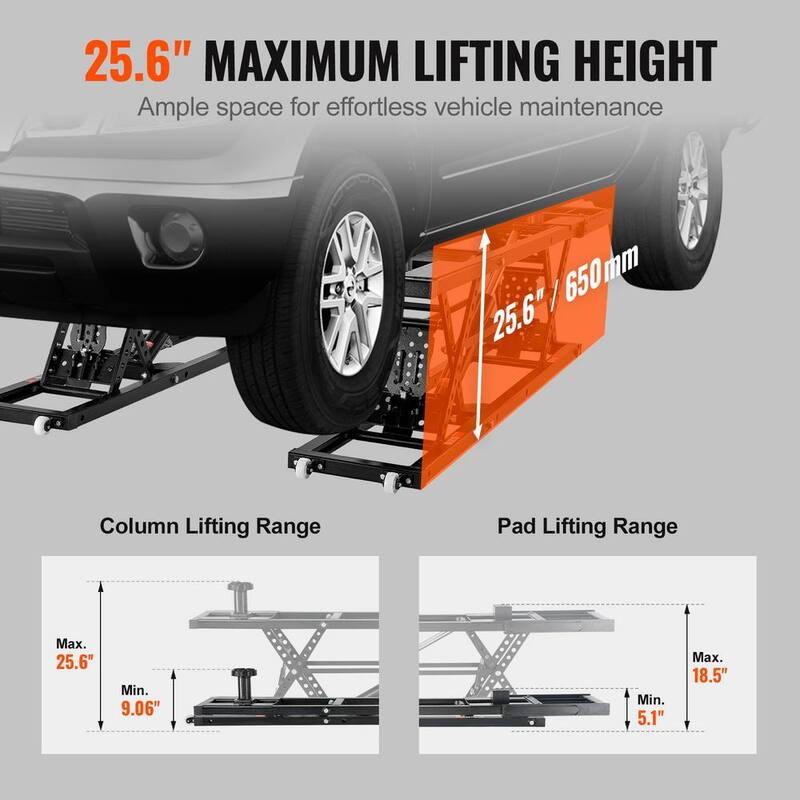 VEVOR Car Lift, 25.6 in. Max. Height, 5000 lbs. Capacity Portable Car Lift, Carbon Steel Truck Lift with 120-Volt Power - QCSJJZG5000LBZWD1V1-0729