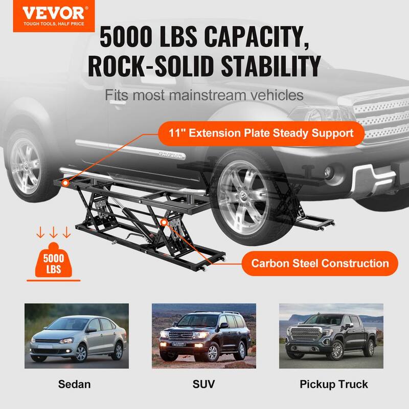 VEVOR Car Lift, 25.6 in. Max. Height, 5000 lbs. Capacity Portable Car Lift, Carbon Steel Truck Lift with 120-Volt Power - QCSJJZG5000LBZWD1V1-0729
