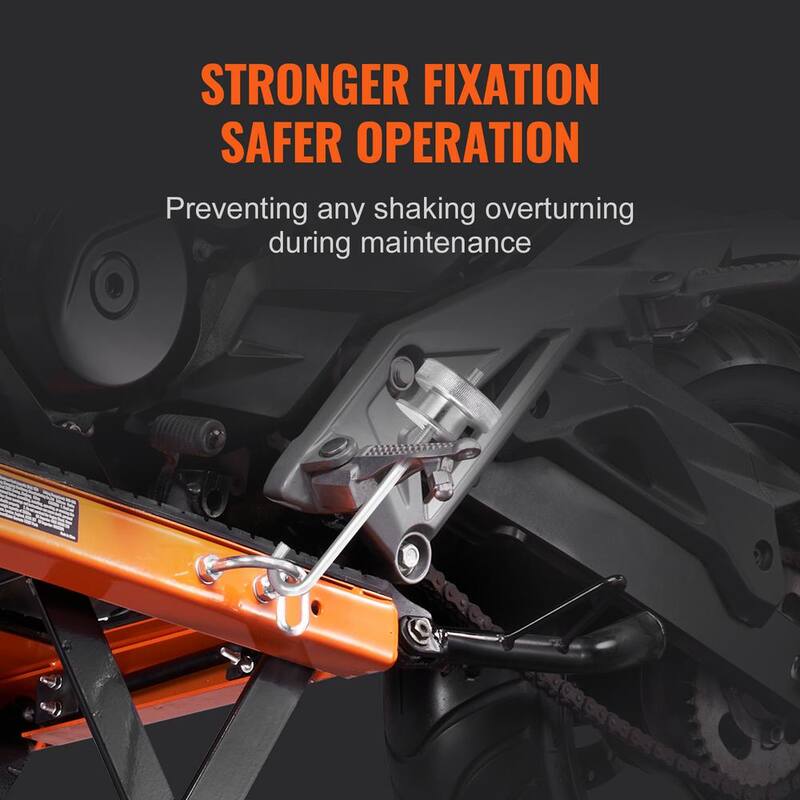 VEVOR Hydraulic Motorcycle Lift Table, 350 lbs. Capacity Motorcycle Scissor Jack Lift, 4 Wheels, Foot-Operated Jack Stand - MTCSJJYYBF350G0E1V0-0729