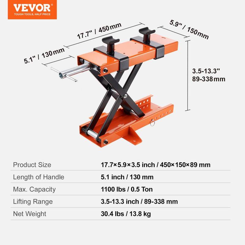 VEVOR Motorcycle Lift, 500 kg Motorcycle Center Scissor Lift Jack, Steel Motorcycle Jack Hoist Stand, Cruiser Bikes - MTCSJJCSB1100PWQ4V0-0729