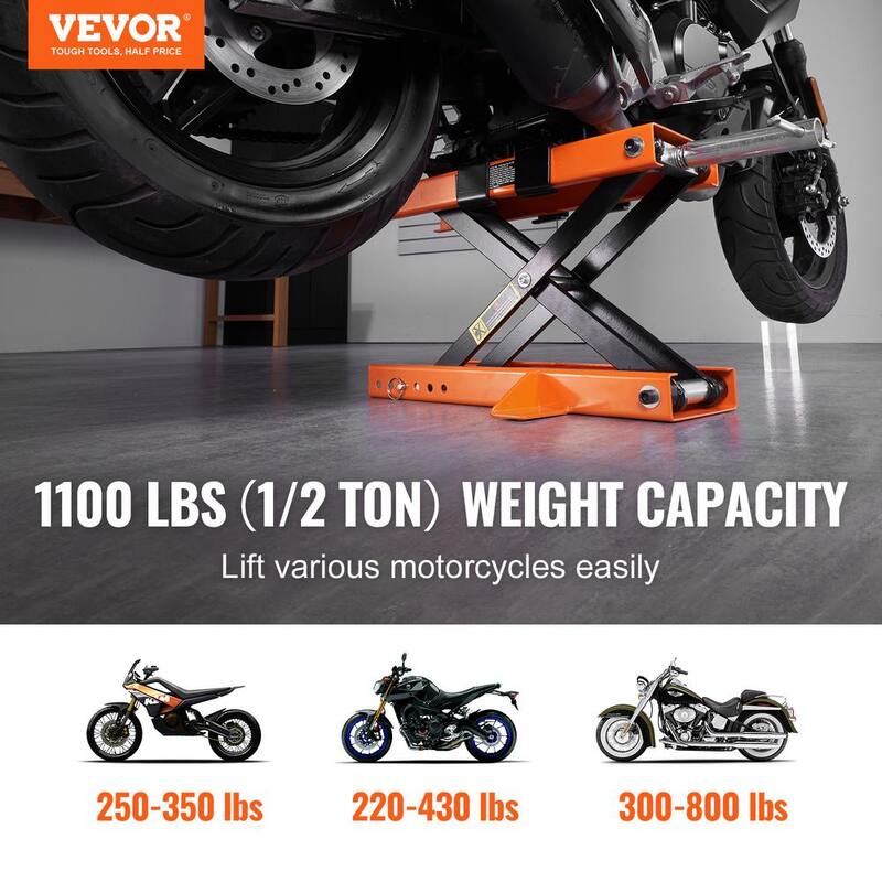 VEVOR Motorcycle Lift, 500 kg Motorcycle Center Scissor Lift Jack, Steel Motorcycle Jack Hoist Stand, Cruiser Bikes - MTCSJJCSB1100PWQ4V0-0729