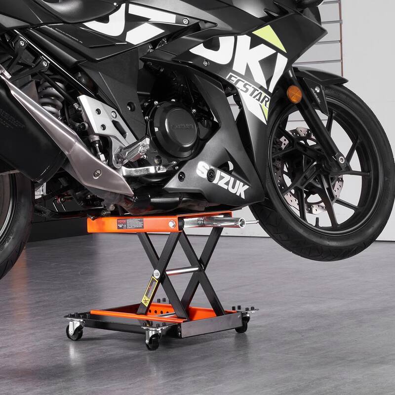 VEVOR Motorcycle Lift, 1100 lbs. Motorcycle Lift ATV Scissor Lift Jack with Dolly & Hand Crank, Center Hoist Crank Stand - MTCSJJCSB1100F505V0-0920
