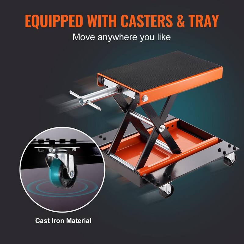 VEVOR Motorcycle Lift, 1100 lbs. Motorcycle Lift ATV Scissor Lift Jack with Dolly & Hand Crank, Center Hoist Crank Stand - MTCSJJCSB1100F505V0-0920