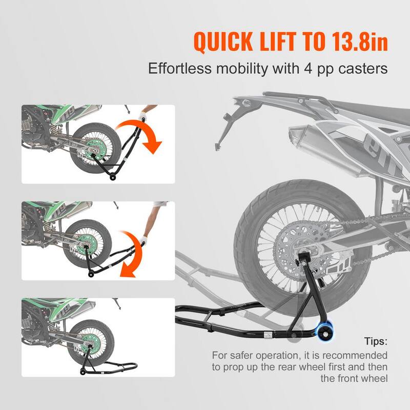 VEVOR Motorcycle Stand Lift 850 lbs. Front Rear Lift Stand Wheel Fork Stand Swingarm Spool for Yamaha Honda Suzuki, Black - YBSJZJTZXCXCS7LU8V0