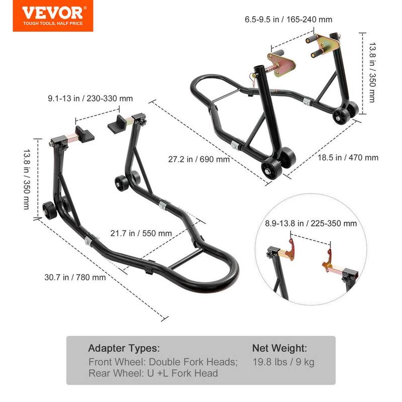 VEVOR Motorcycle Stand Lift 850 lbs. Front Rear Lift Stand Wheel Fork Stand Swingarm Spool for Yamaha Honda Suzuki, Black - YBSJZJTZXCXCS7LU8V0