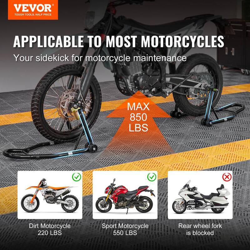 VEVOR Motorcycle Stand Lift 850 lbs. Front Rear Lift Stand Wheel Fork Stand Swingarm Spool for Yamaha Honda Suzuki, Black - YBSJZJTZXCXCS7LU8V0