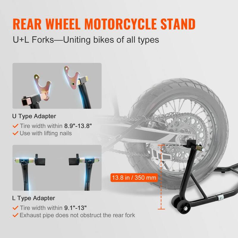 VEVOR Motorcycle Stand Lift 850 lbs. Front Rear Lift Stand Wheel Fork Stand Swingarm Spool for Yamaha Honda Suzuki, Black - YBSJZJTZXCXCS7LU8V0
