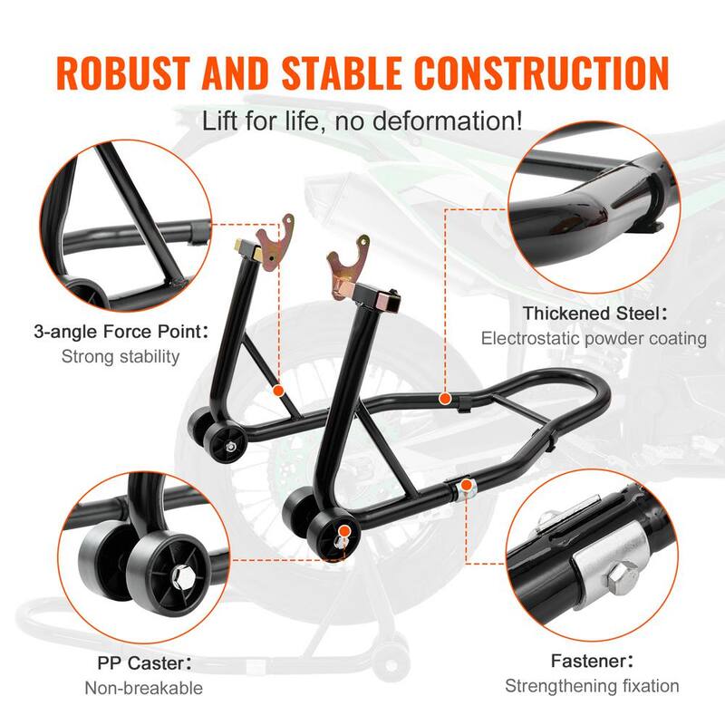 VEVOR Motorcycle Stand Lift 850 lbs. Front Rear Lift Stand Wheel Fork Stand Swingarm Spool for Yamaha Honda Suzuki, Black - YBSJZJTZXCXCS7LU8V0