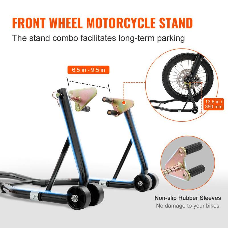 VEVOR Motorcycle Stand Lift 850 lbs. Front Rear Lift Stand Wheel Fork Stand Swingarm Spool for Yamaha Honda Suzuki, Black - YBSJZJTZXCXCS7LU8V0