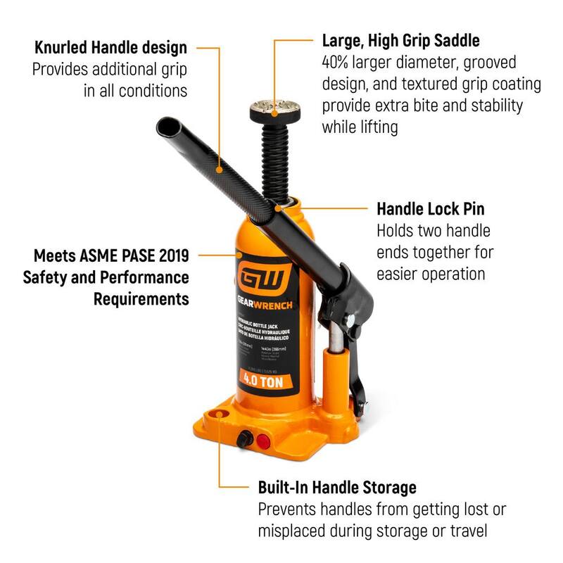 GEARWRENCH 2-Ton Hydraulic Bottle Jack with Handle Storage - GWHBJ2T