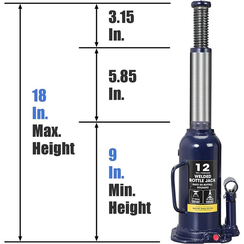 TCE 12-Ton Hydraulic Welded Bottle Jack, Blue - AT91203BU