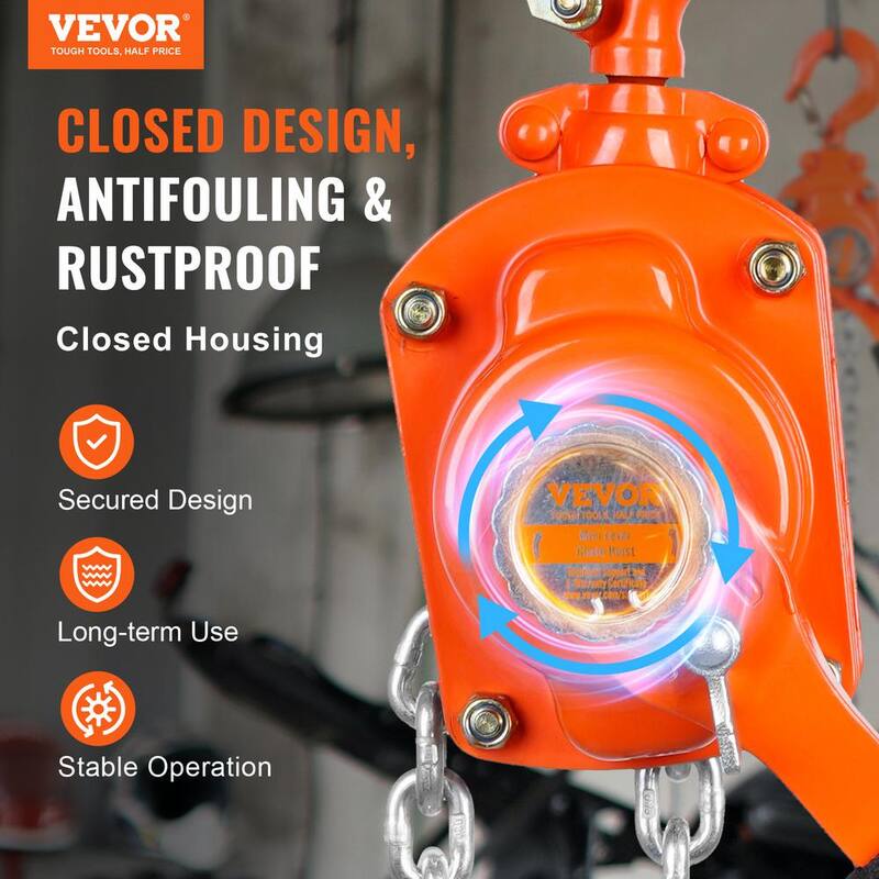 VEVOR 1/2 Ton Manual Lever Chain Hoist 5 ft. Long Chain Hoist with 360° Rotation Hook and Double-Pawl Brake - MNSBHLH12T5FT2QE1V0