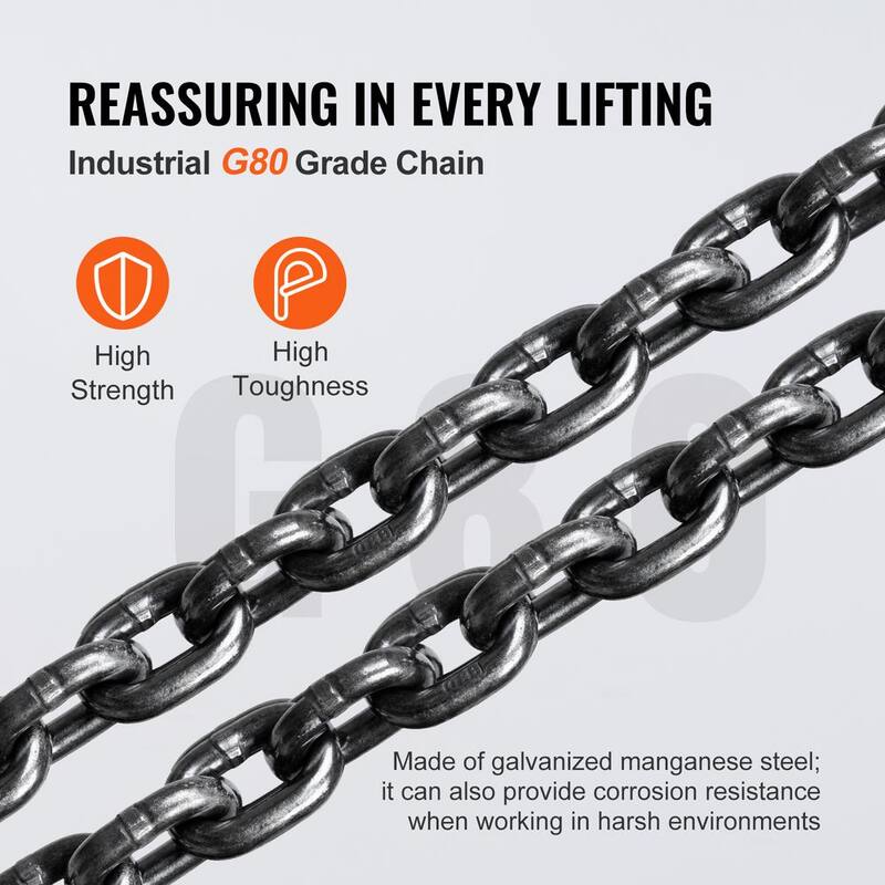 VEVOR Manual Chain Hoist 1-Ton 2200 lbs. Capacity Hand Chain Hoist 10 ft. with Double-Pawl Brake for Garage, Factory, Dock - SJXSLHL1T10FTHEG5V0